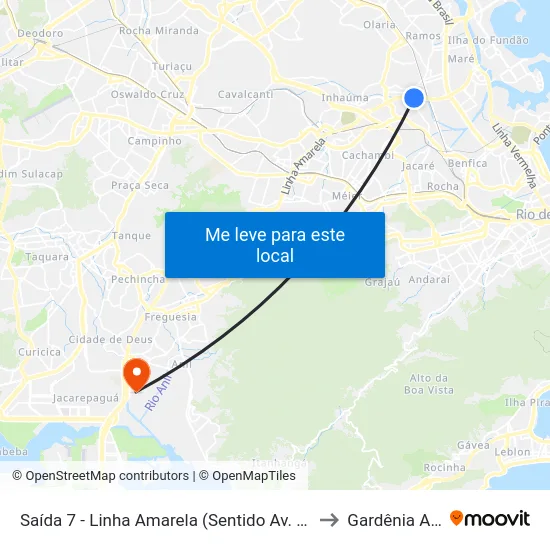 Saída 7 - Linha Amarela (Sentido Av. Brasil) to Gardênia Azul map