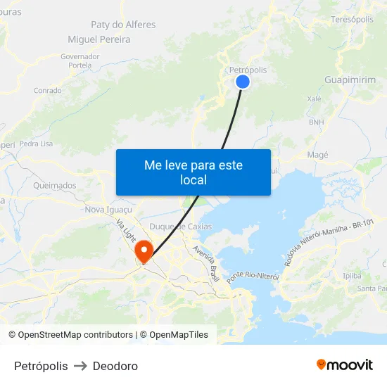 Petrópolis to Deodoro map