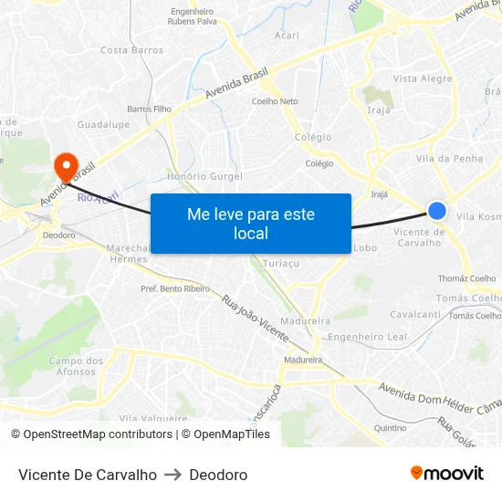 Vicente De Carvalho to Deodoro map