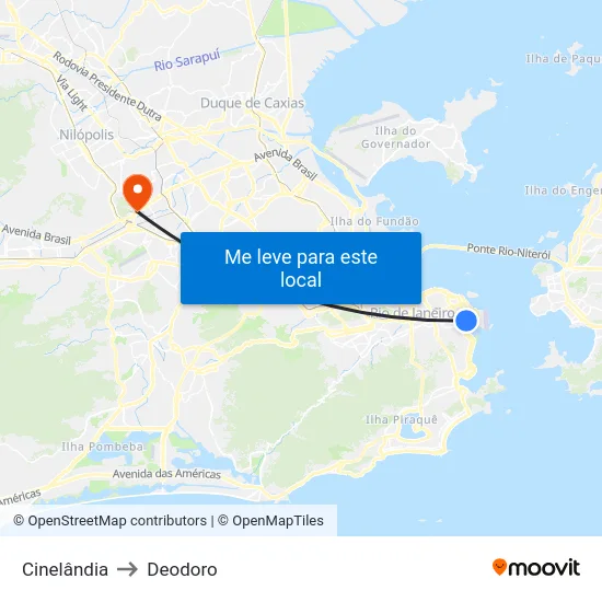 Cinelândia to Deodoro map