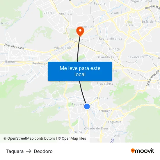 Taquara to Deodoro map