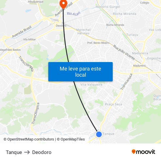Tanque to Deodoro map