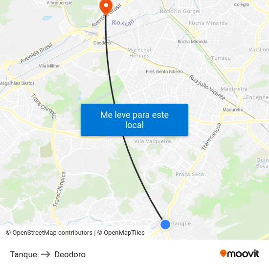 Tanque to Deodoro map