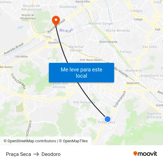 Praça Seca to Deodoro map