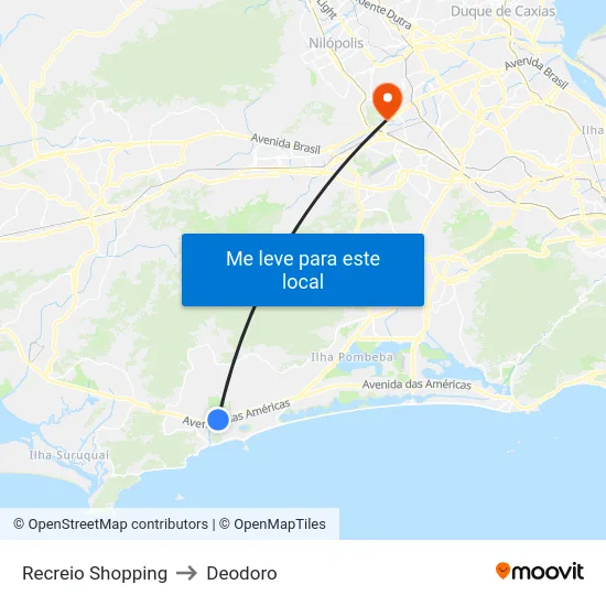 Recreio Shopping to Deodoro map