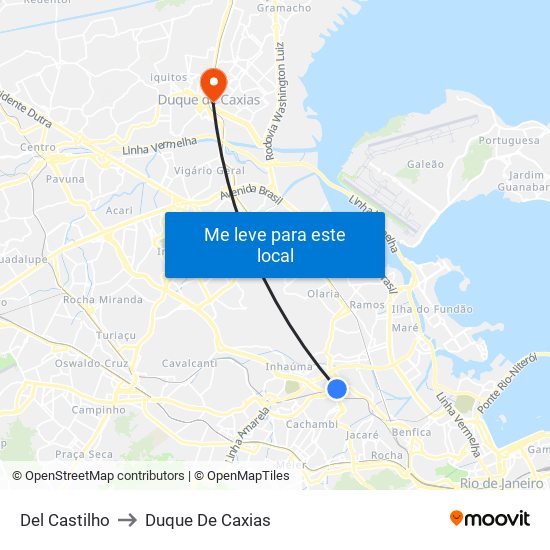 Del Castilho to Duque De Caxias map