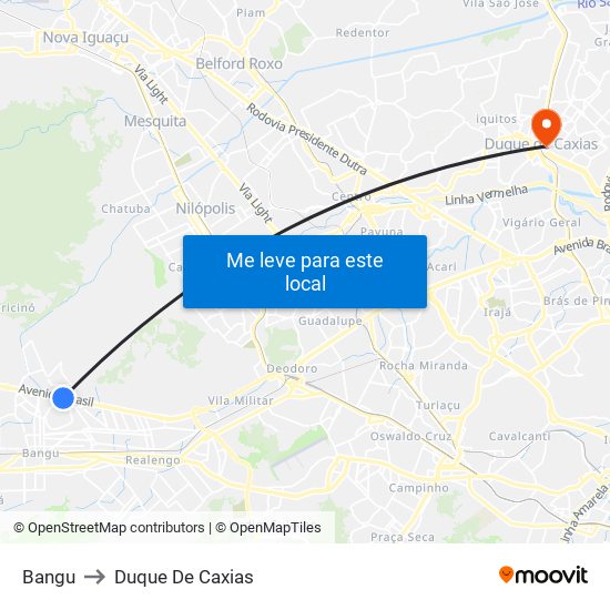 Bangu to Duque De Caxias map