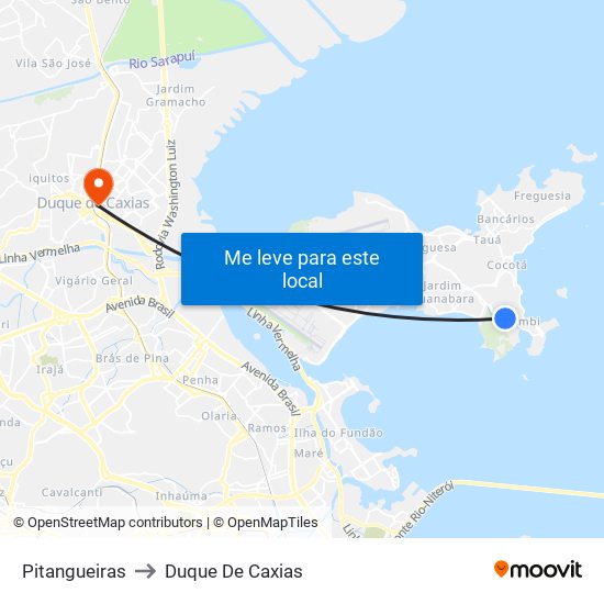Pitangueiras to Duque De Caxias map