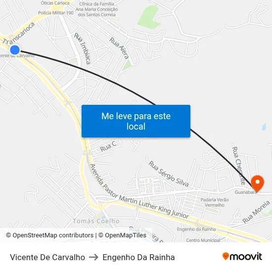 Vicente De Carvalho to Engenho Da Rainha map