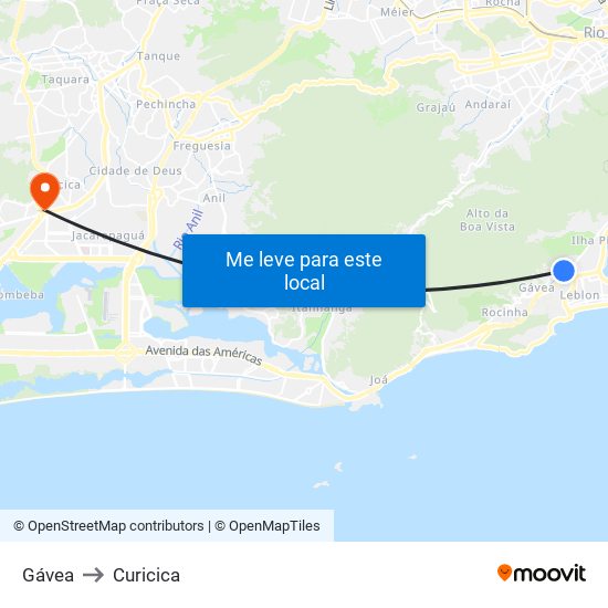 Gávea to Curicica map