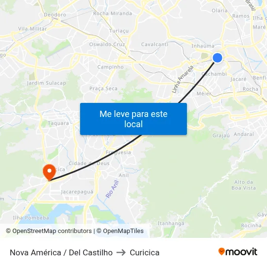 Nova América / Del Castilho to Curicica map