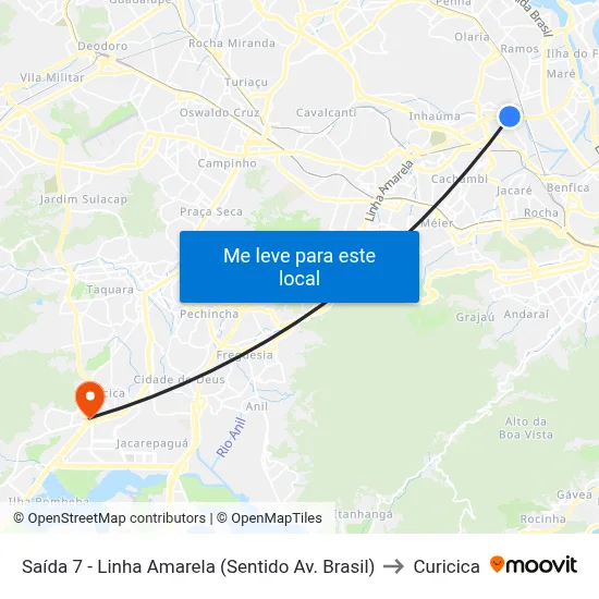 Saída 7 - Linha Amarela (Sentido Av. Brasil) to Curicica map