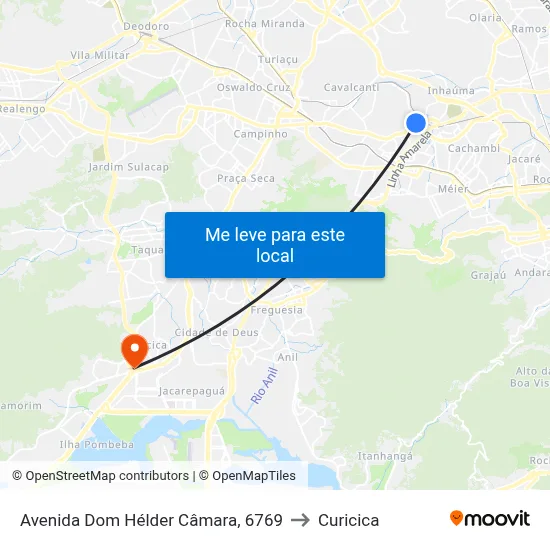 Avenida Dom Hélder Câmara, 6769 to Curicica map