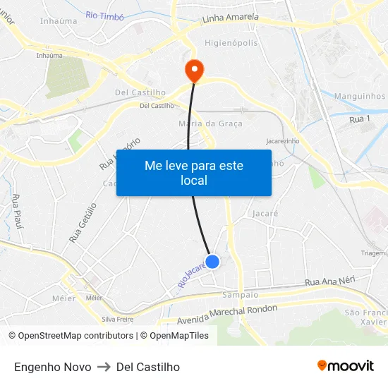 Engenho Novo to Del Castilho map