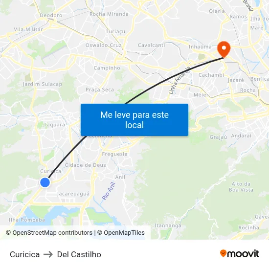 Curicica to Del Castilho map