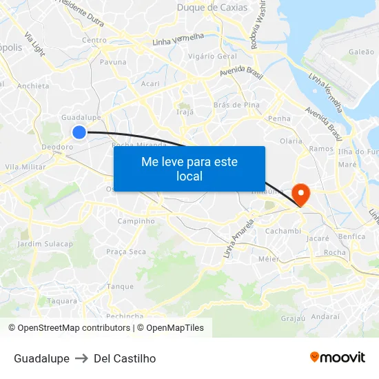 Guadalupe to Del Castilho map