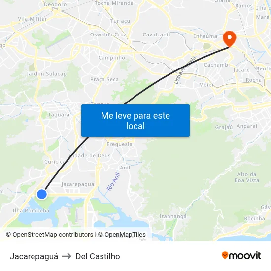 Jacarepaguá to Del Castilho map