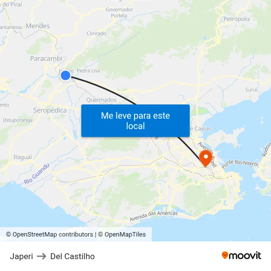 Japeri to Del Castilho map