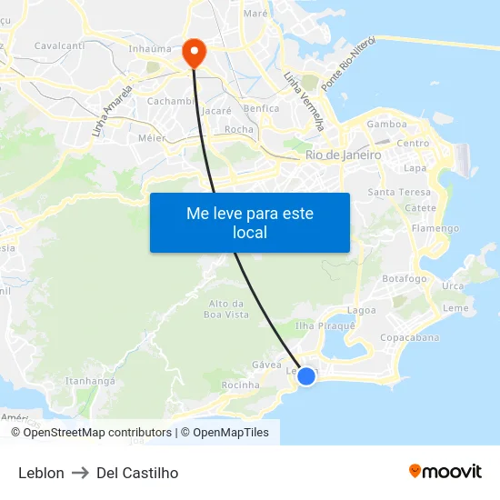 Leblon to Del Castilho map