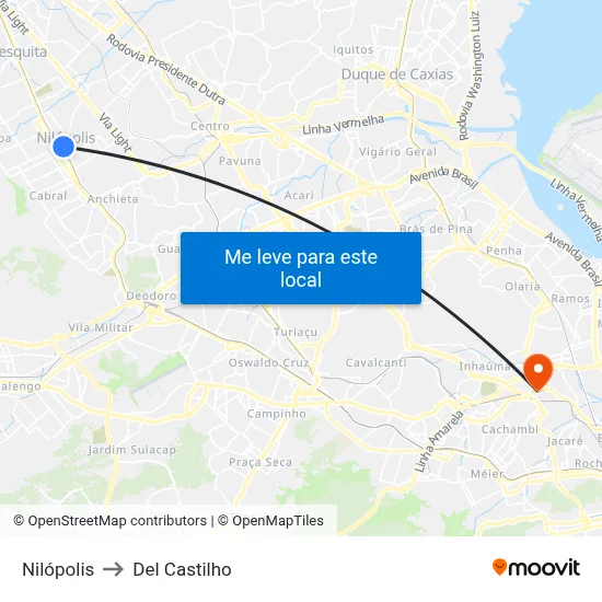 Nilópolis to Del Castilho map