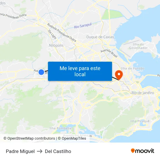 Padre Miguel to Del Castilho map