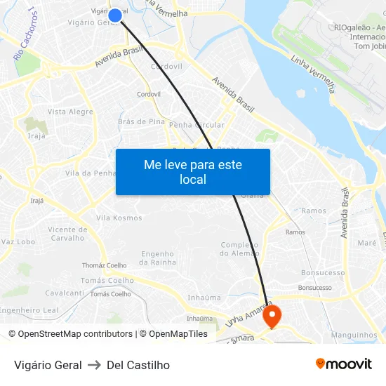 Vigário Geral to Del Castilho map