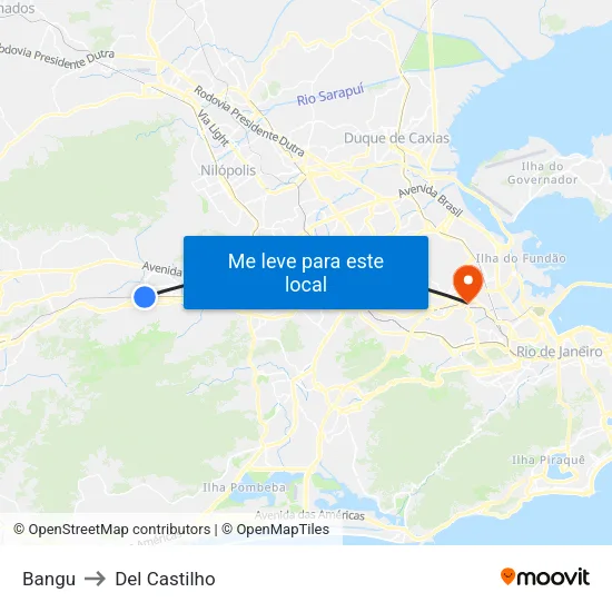 Bangu to Del Castilho map