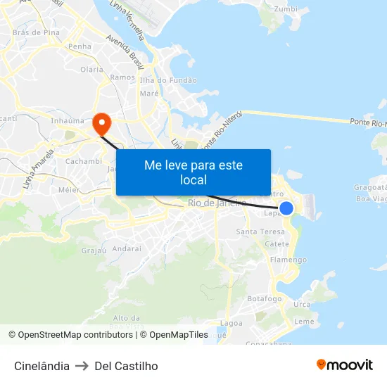 Cinelândia to Del Castilho map