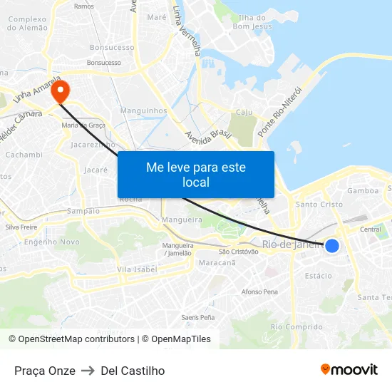 Praça Onze to Del Castilho map