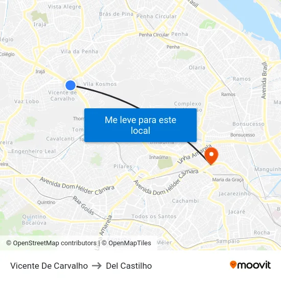 Vicente De Carvalho to Del Castilho map