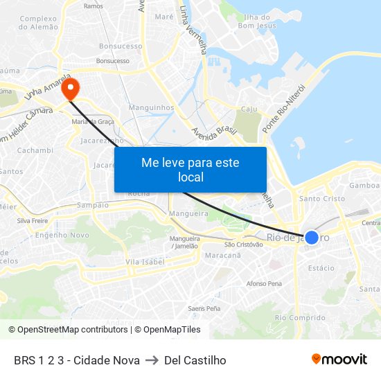 BRS 1 2 3 - Cidade Nova to Del Castilho map