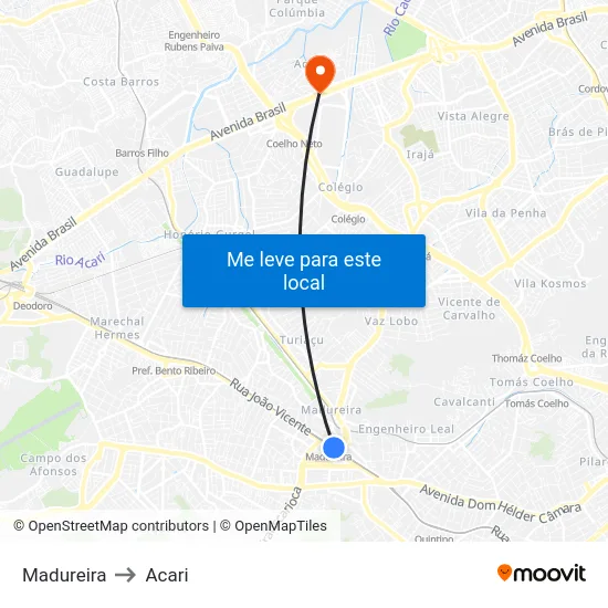 Madureira to Acari map
