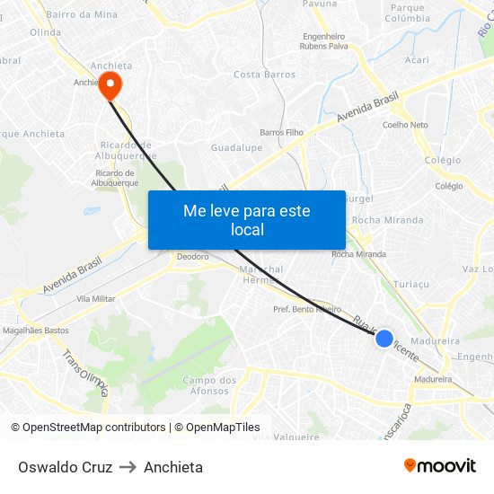 Oswaldo Cruz to Anchieta map