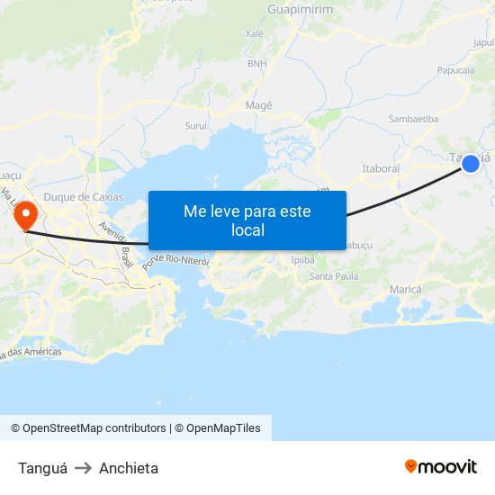 Tanguá to Anchieta map