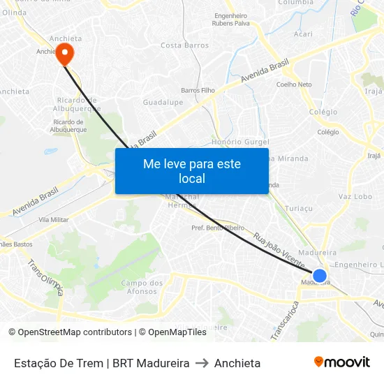 Estação De Trem | BRT Madureira to Anchieta map