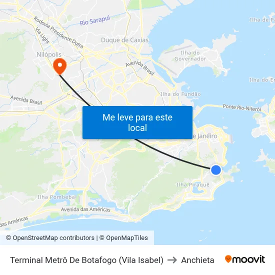 Terminal Metrô De Botafogo (Vila Isabel) to Anchieta map