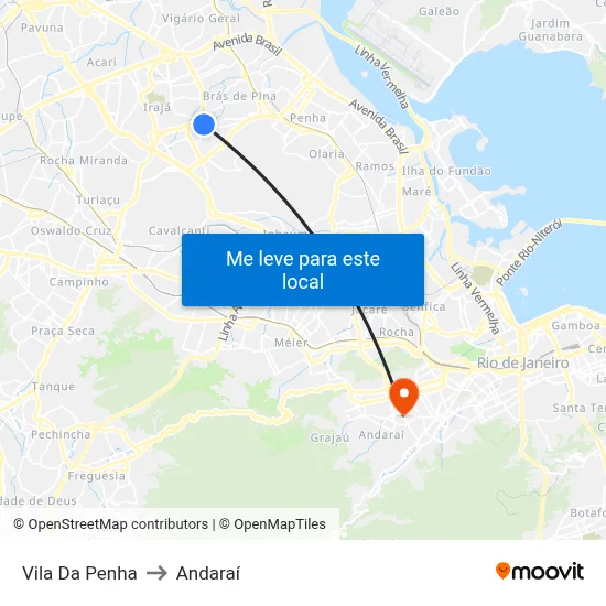 Vila Da Penha to Andaraí map