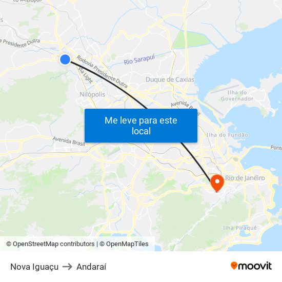 Nova Iguaçu to Andaraí map