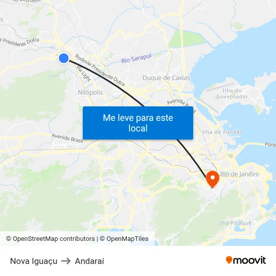 Nova Iguaçu to Andaraí map
