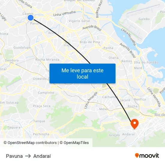 Pavuna to Andaraí map