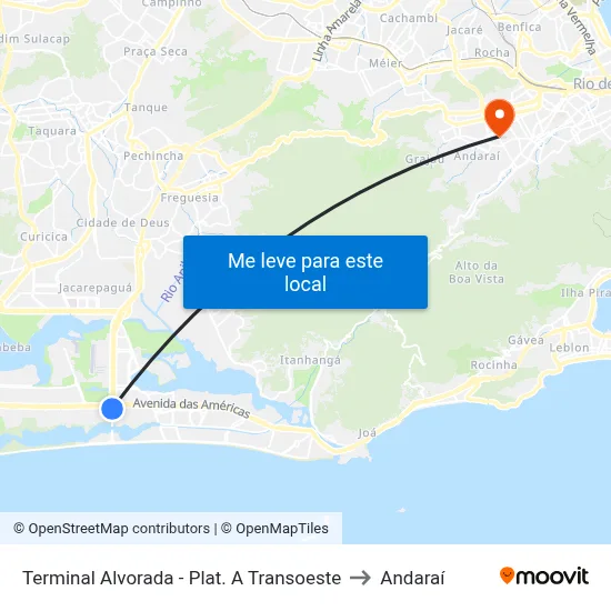 Terminal Alvorada - Plat. A Transoeste to Andaraí map
