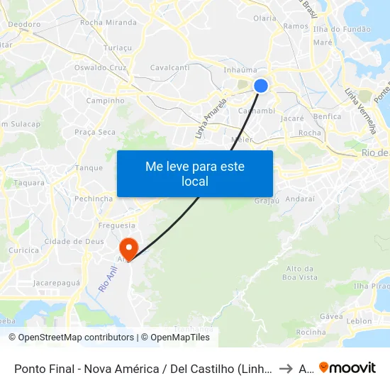 Ponto Final - Nova América / Del Castilho (Linhas Para Barra E Jpa) to Anil map