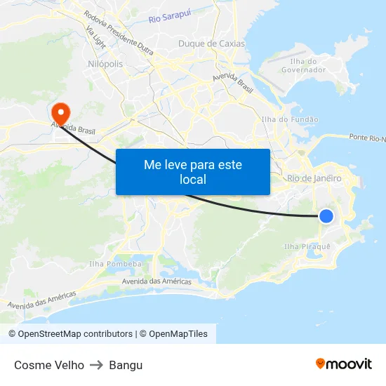 Cosme Velho to Bangu map