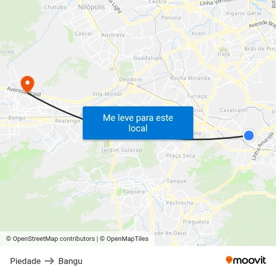 Piedade to Bangu map