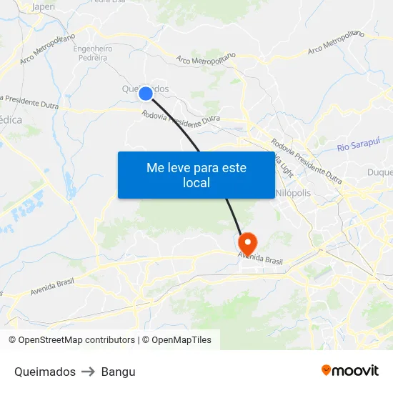 Queimados to Bangu map