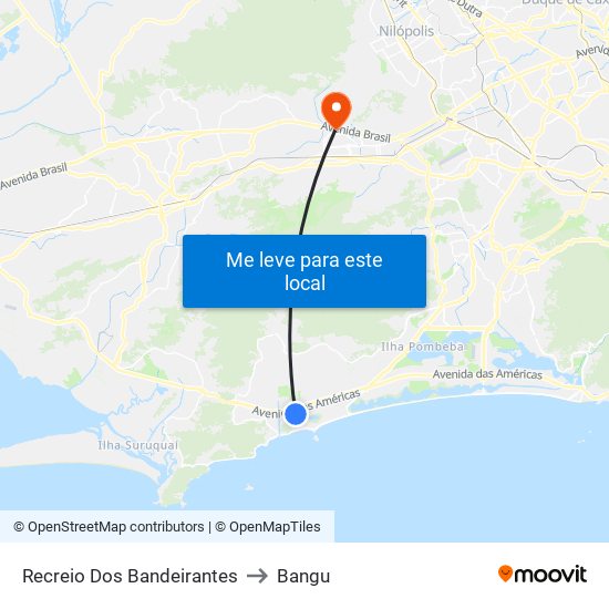 Recreio Dos Bandeirantes to Bangu map