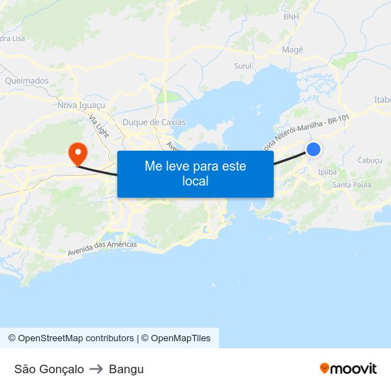 São Gonçalo to Bangu map