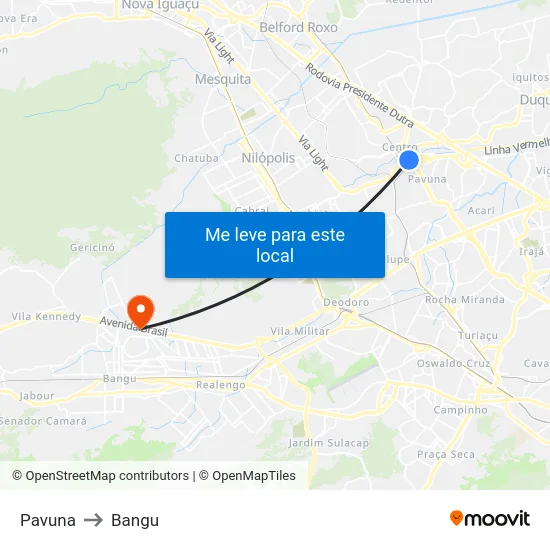 Pavuna to Bangu map