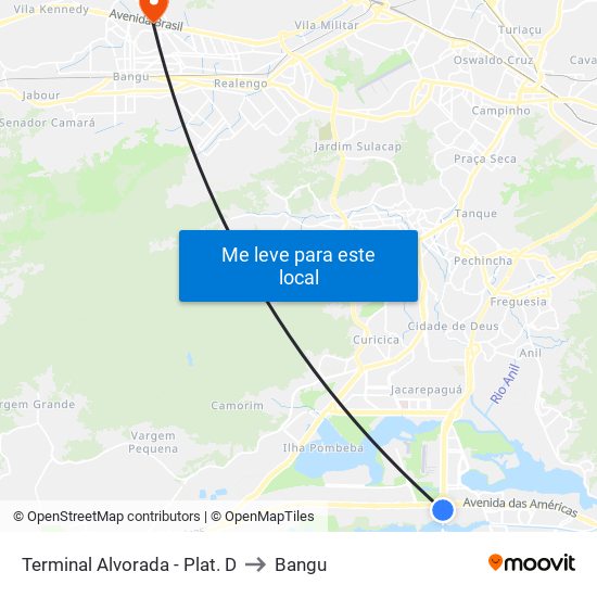 Terminal Alvorada - Plat. D to Bangu map