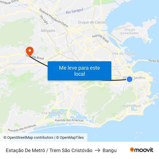 Estação De Metrô / Trem São Cristóvão to Bangu map